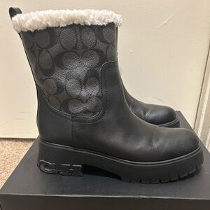 Coach Women's Black Winter Boots with Cream Lining